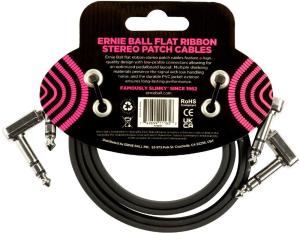 Ernie Ball 6406 Flat Patch Cable Stereo Vinklad-Vinklad 60cm - Svart 2-pack