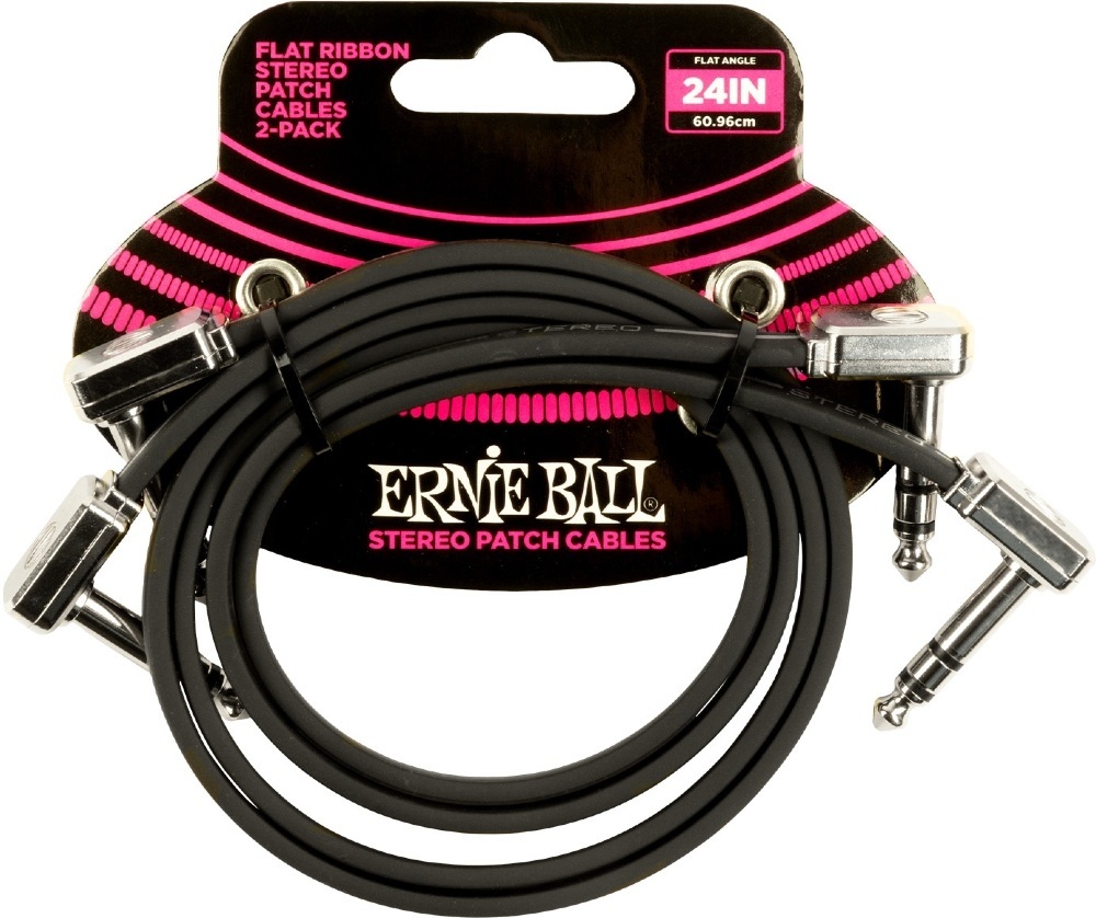 Ernie Ball 6406 Flat Patch Cable Stereo Vinklad-Vinklad 60cm - Svart 2-pack