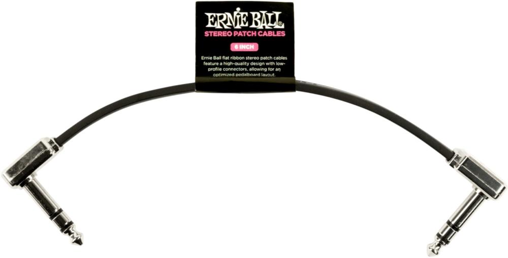 Ernie Ball 6408 Flat Patch Cable Stereo Vinklad-Vinklad 15cm - Svart