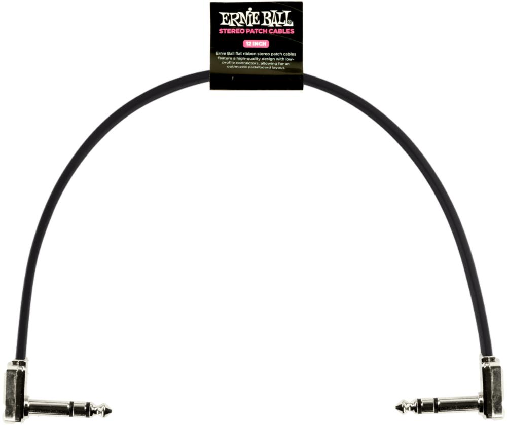 Ernie Ball 6409 Flat Patch Cable Stereo Vinklad-Vinklad 30cm - Svart