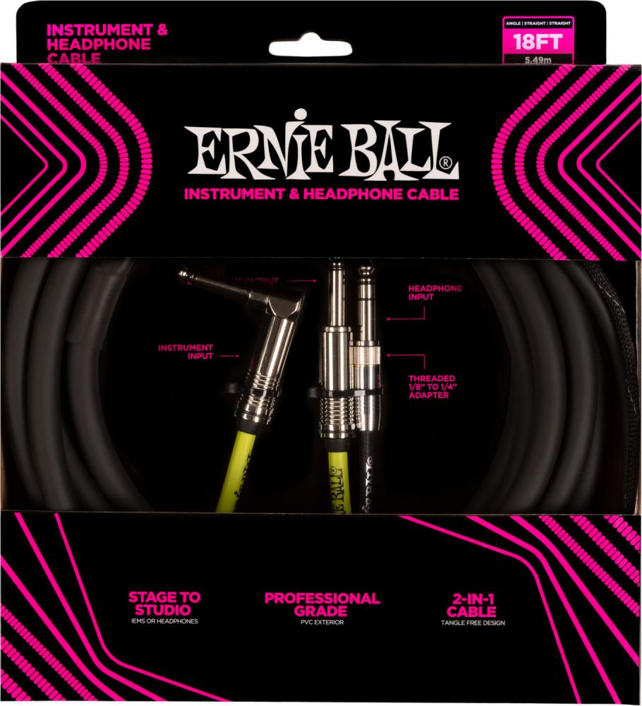 Ernie Ball 6411 Instrument & Headphone Cable 5,4m - Svart