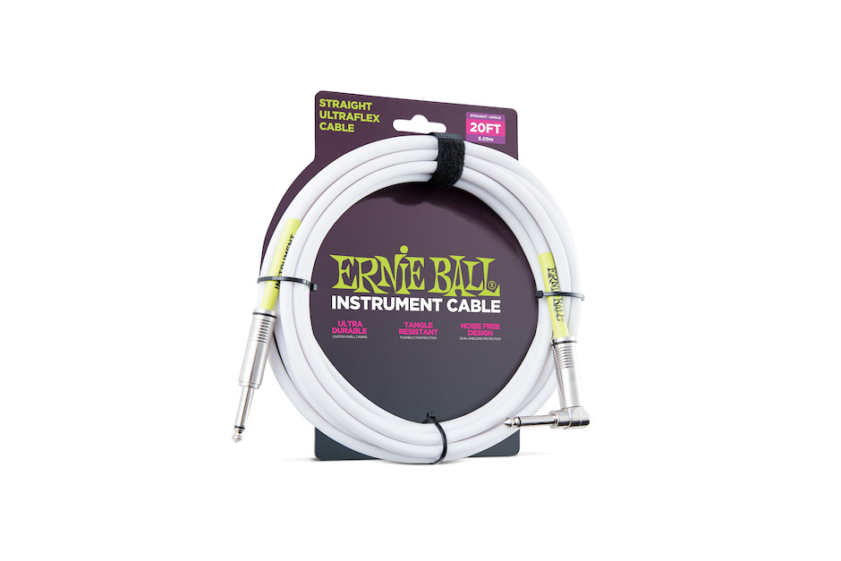 Ernie Ball 6047 Instrument Cable Rak-Vinklad 6m - Vit