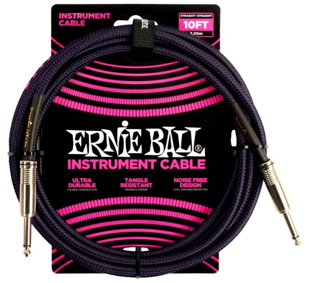 Ernie Ball 6393 Instrument Cable Flätad Rak-Rak 3m - Lila/Svart