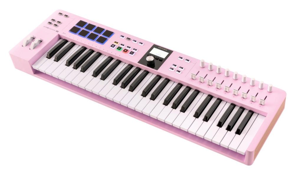Arturia KeyLab Essential 49 mk3 Rose Quartz MIDI-controller i rose quartz, snett framifrån