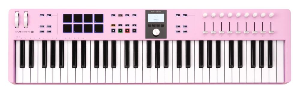 Arturia KeyLab Essential 61 mk3, MIDI-controller I rose quarts, sedd ovanifrån