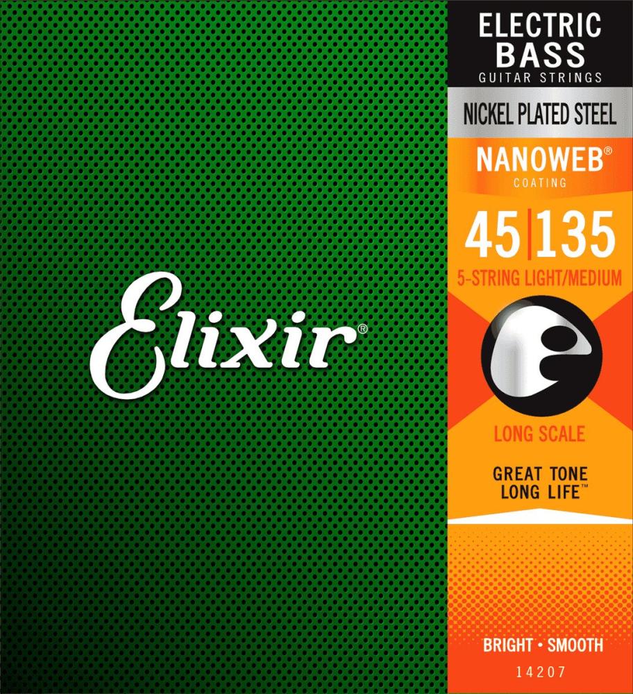 Elixir 14207 Electric Bass Nickel Plated Steel 5-String Nanoweb 045-135