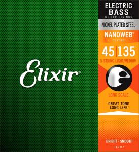 Elixir 14207 Electric Bass Nickel Plated Steel 5-String Nanoweb 045-135