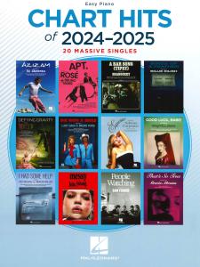 Easy Piano Chart Hits of 2024-2025, bokomslag med 12 populära singlar i miniatyromslag