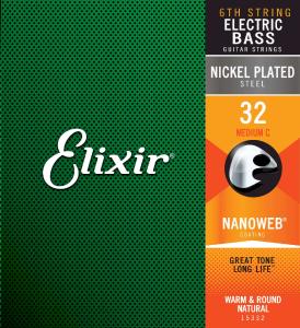 Elixir 15332 Nickel Plated Steel Single Bass Nanoweb Long Scale 032