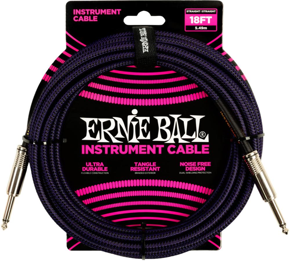 Ernie Ball 6395 Instrument Cable Flätad Rak-Rak 5,5m - Lila/Svart