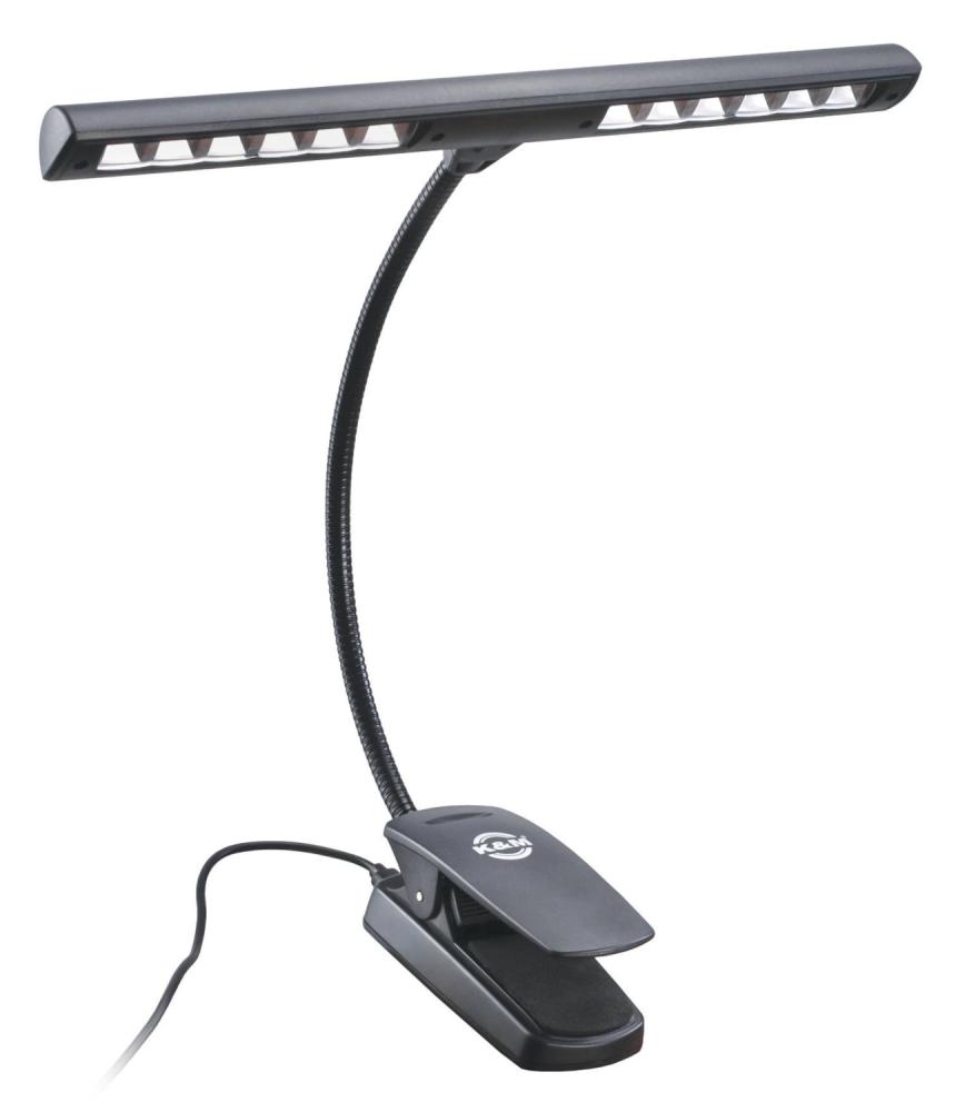 König & Meyer 12266 notställslampa med 12 LED lampor, sedd framifrån, öppen klämma