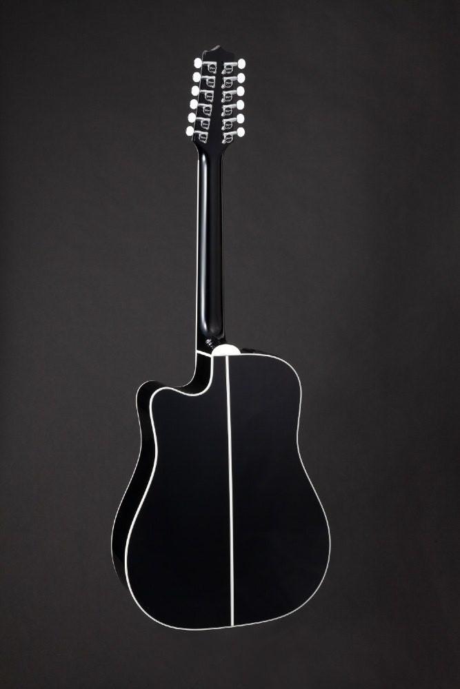 Takamine EF381DX tolvsträngad akustisk gitarr i svart, baksida