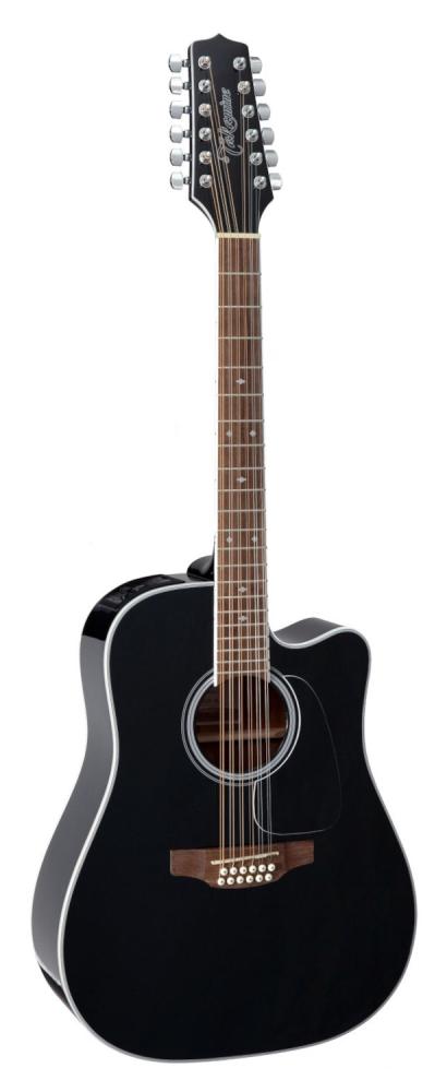 Takamine GD38CE tolvsträngad akustisk gitarr i svart, framsida