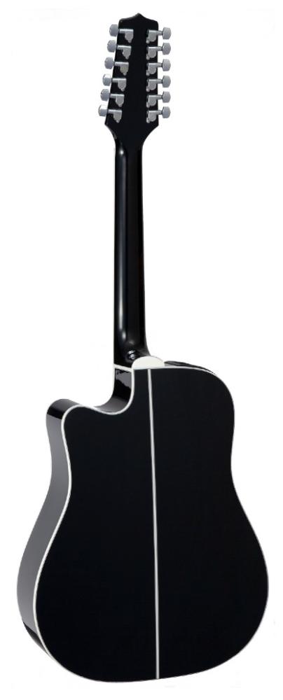 Takamine GD38CE tolvsträngad akustisk gitarr i svart, baksida