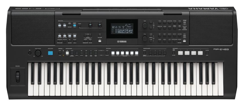 Yamaha PSR-E483, bärbart keyboard, sedd ovanifrån