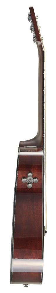 Yamaha TAS1 C Natural stålsträngad akustisk gitarr, sedd från sidan.