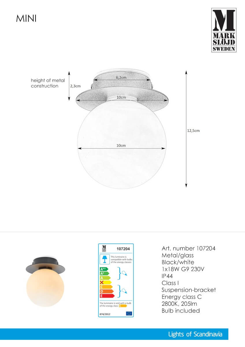 MINI TakVägglampa 1L SvartVit IP44 TakVägglampa Markslöjd Mini 1L SvartVit 107204