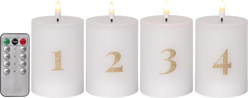 FLAMME LED-Blockljus 4-Pack 12,5cm Vit