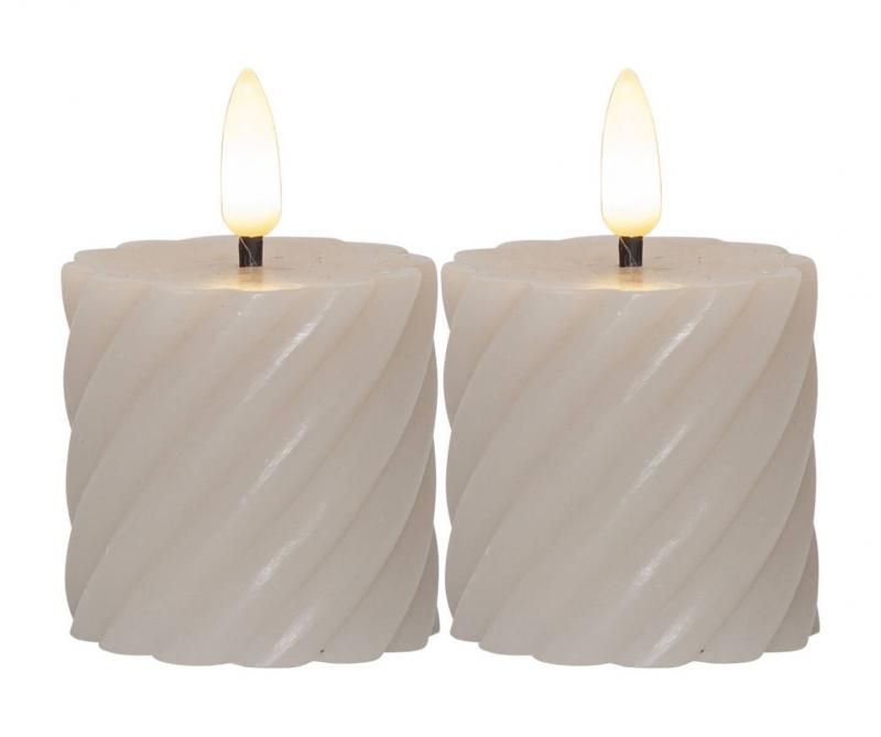 FLAMME SWIRL LED-Blockljus 2-Pack 7,5cm Beige