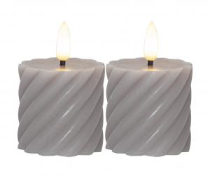 FLAMME SWIRL LED-Blockljus 2-Pack 7,5cm Grå
