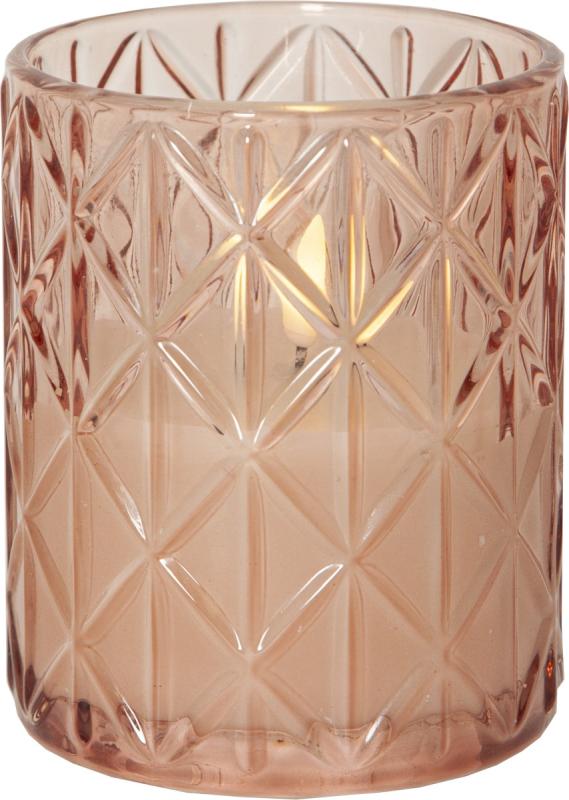 FLAMME ROMB LED-Blockljus Batteri 12,5cm Rosa