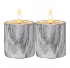 FLAMME MARBLE LED-Blockljus 2-Pack 9cm Grå