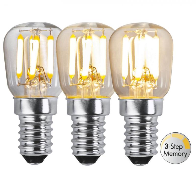 E14 Päron 3-steg Dimbar Minne 2.5W 3000K 250lm Klar LED-Lampa