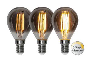 E14 Klot 3-Steg Dimbar Minne SoftGlow 2.9W 2200K 150lm Rökfärgad