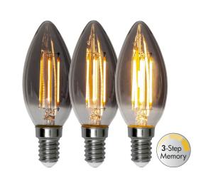 E14 Kronljus 3-Steg Dimbar Minne SoftGlow 2.9W 2200K 150lm Rökfärgad