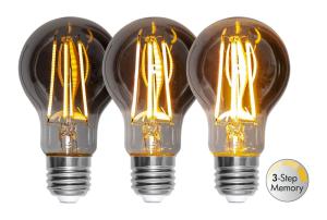 E27 Normal 3-Steg Dimbar Minne SoftGlow 3.9W 2200K 260lm Rökfärgad