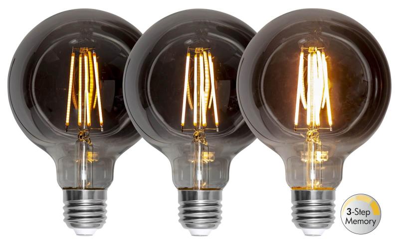 E27 Glob95 3-Steg Dimbar Minne SoftGlow 3.9W 2200K 260lm Rökfärgad