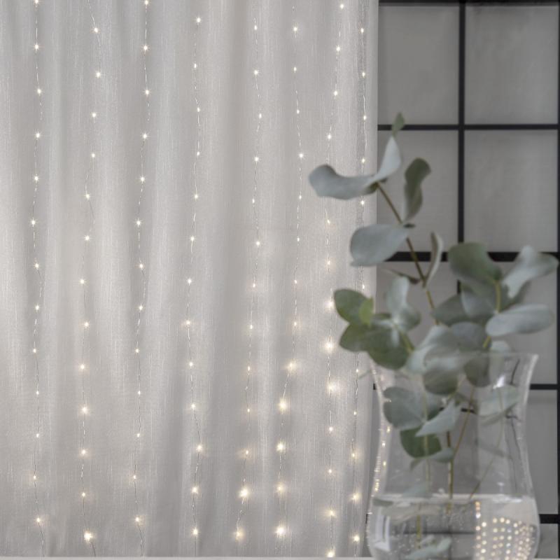 DEW DROP Ljusgardin 1*2m 200LED Varmvit/Silver