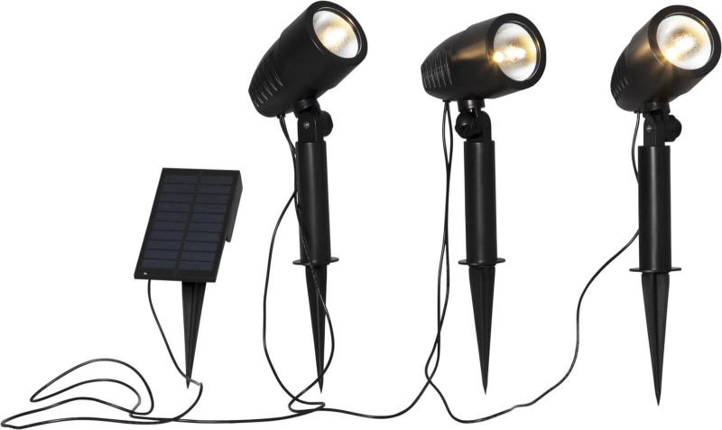 POWERSPOT Solcells-spotlight 3-Pack 26cm Svart
