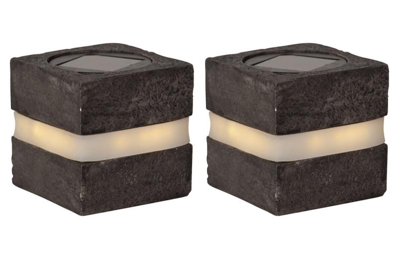 STONECUBE Solcellsdekoration 2-pack 8,5cm Grå