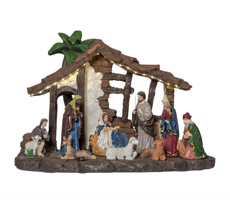 NATIVITY Panorama Krubba 19LED 37cm Flerfärgad