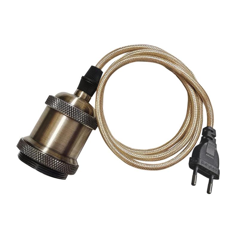 E27 Pendelupphäng 3,5m textilkabel Antikmässing