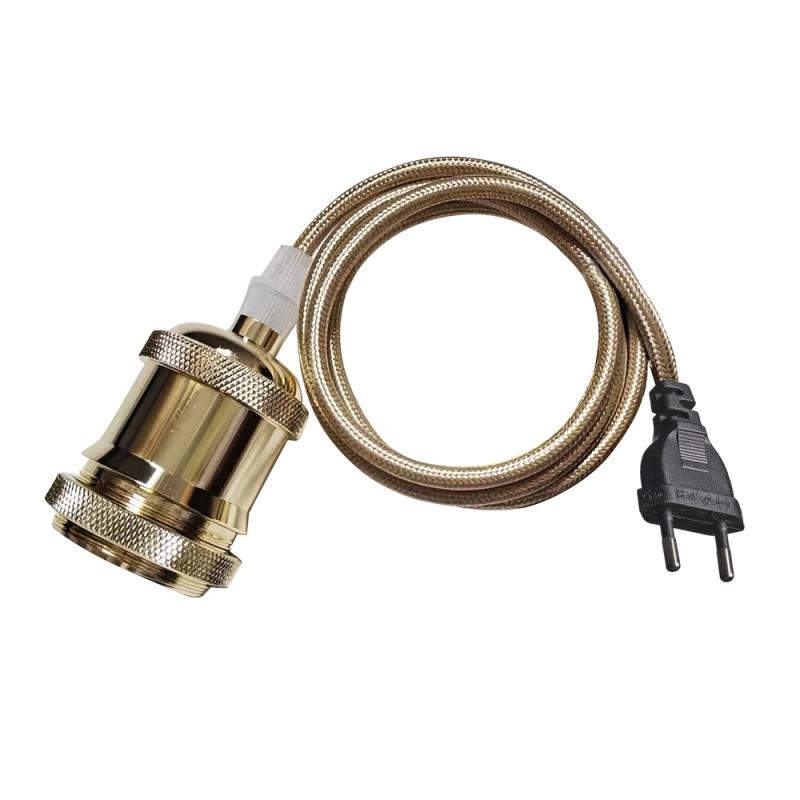 E27 Pendelupphäng 3,5m textilkabel Blank Mässing