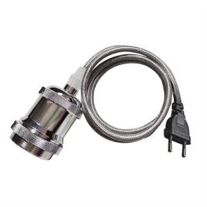 E27 Pendelupphäng 3,5m textilkabel Blank Krom