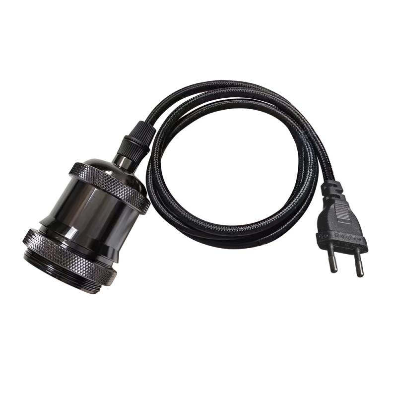 E27 Pendelupphäng 3,5m textilkabel Svartkrom