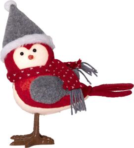 JOYLIGHT Dekorationsfigur Fågel Batteri 23cm Röd/Grå