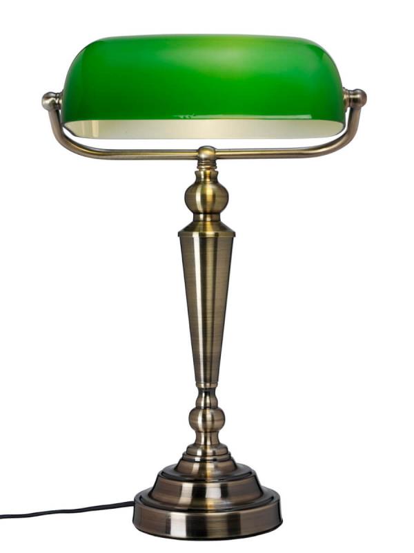THE BANKER Bordslampa 41cm Antik/Grön skärm
