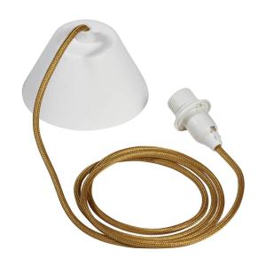 E14 Takupphäng Textil 2,1m Vit/Guld