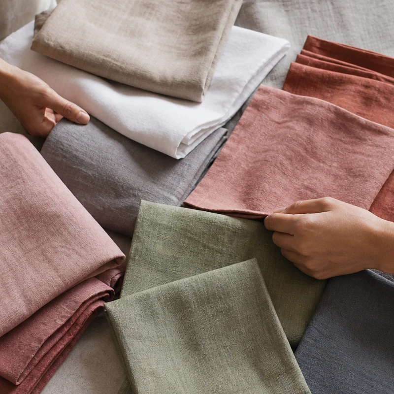Linen textiles in a broad and harmonious colour palette