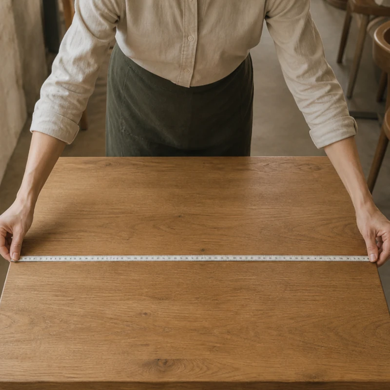 A restaurant table being measured for a custom linen solution