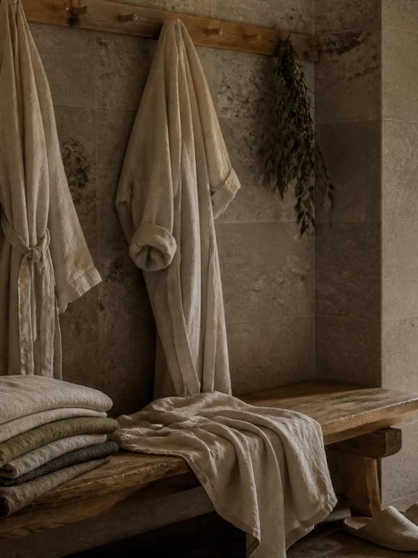 Spa with linen kimonos and bath towels