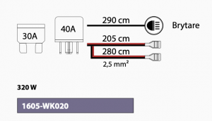 Extraljuskablage för 2 st ljus med relä och brytare