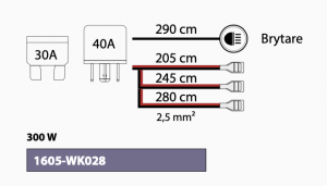 Extraljuskablage för 3 ljus, med relä och brytare