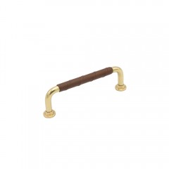 Beslag Design - Handtag 1353 polerad mässing/läderlindat brun