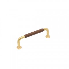 Beslag Design - Handtag 1353 obehandlad mässing/läderlindat brun