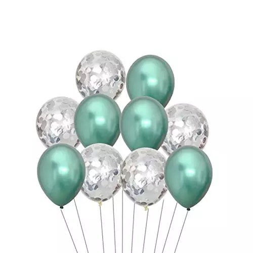 Ballong Bukett i Grön Chrome/ Silver Konfetti. 10 Pack
